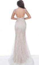 Jovani - 03023 Sheer Bodice Beaded Adorned Feather Fitted Evening Gown - view 5