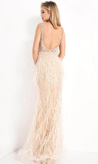 Jovani - 03023 Sheer Bodice Beaded Adorned Feather Fitted Evening Gown - back view