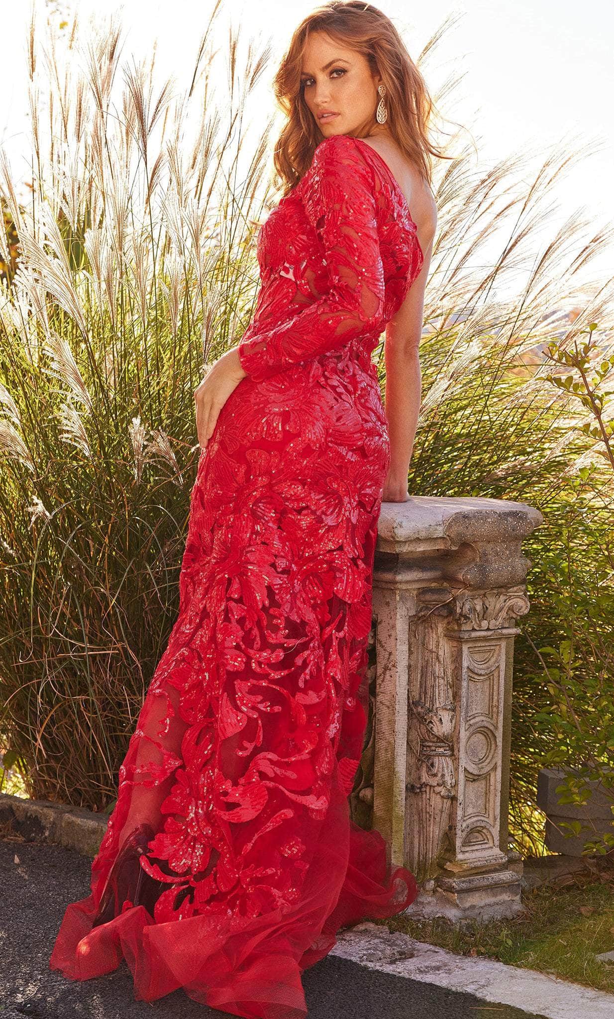 Jovani 03333 - One Sleeved Sequin Prom Gown - view 9