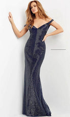 Jovani 03391 - Off-shoulder Low-cut V-neck Evening Gown - back view