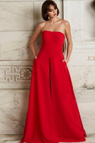 Jovani - 03529 Strapless Wide Leg Formal Evening Jumpsuit With Overlay - back view