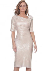 Jovani - 03641 Asymmetric Neck Knee Length Fitted Dress - designer formal gown at Silhouette Dresses