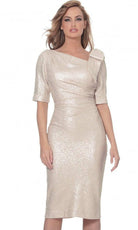 Jovani - 03641 Asymmetric Neck Knee Length Fitted Dress - back view