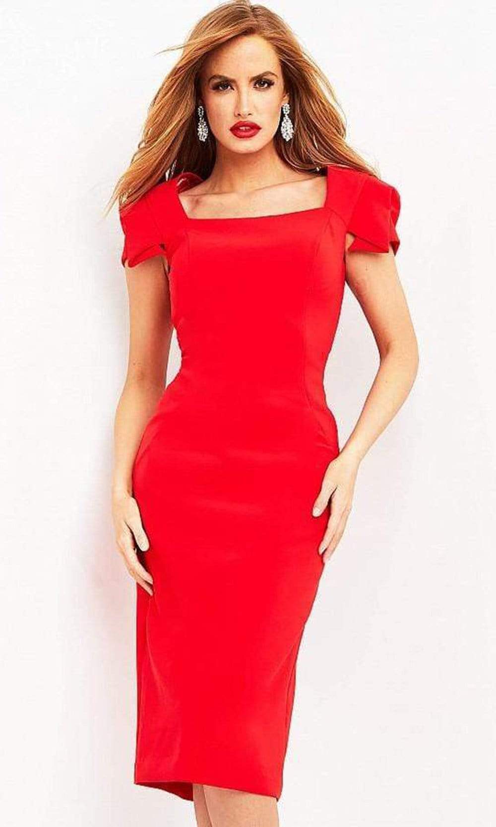 Jovani - 03808 Square Neck Simple Midi Dress - designer formal gown at Silhouette Dresses