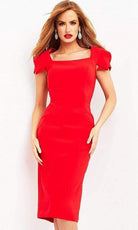 Jovani - 03808 Square Neck Simple Midi Dress - designer formal gown at Silhouette Dresses