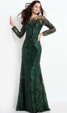 Jovani - 03936 Sequined Long Sleeve Sheath Dress - designer evening gown at Silhouette Dresses