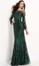 Jovani - 03936 Sequined Long Sleeve Sheath Dress - back view