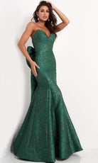 Jovani - 04158 Strapless Bow Accent Open Back Jacquard Evening Dress - view 4