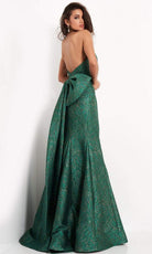 Jovani - 04158 Strapless Bow Accent Open Back Jacquard Evening Dress - back view