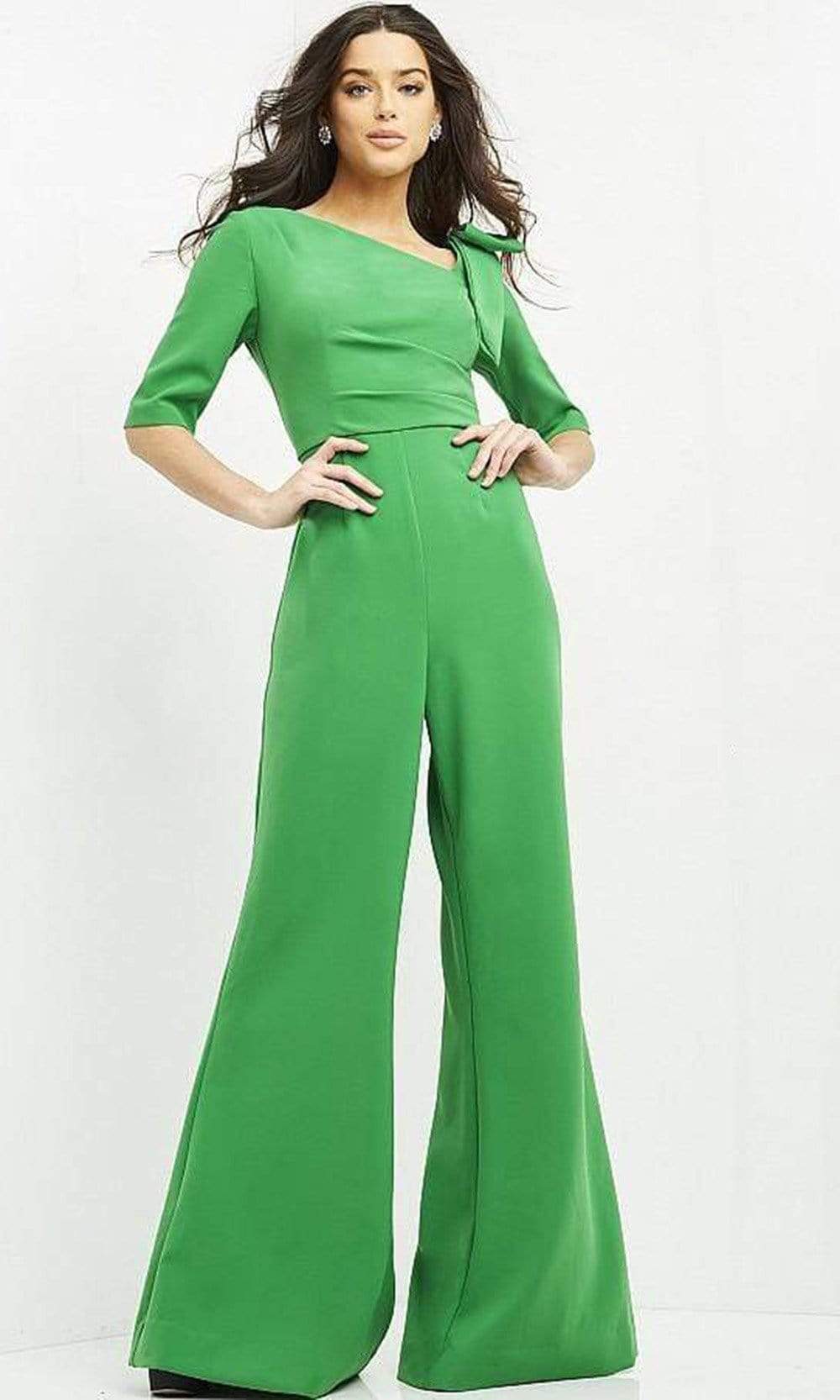 Jovani - 04284 Bow Shoulder Asymmetric Jumpsuit - designer formal jumpsuit at Silhouette Dresses