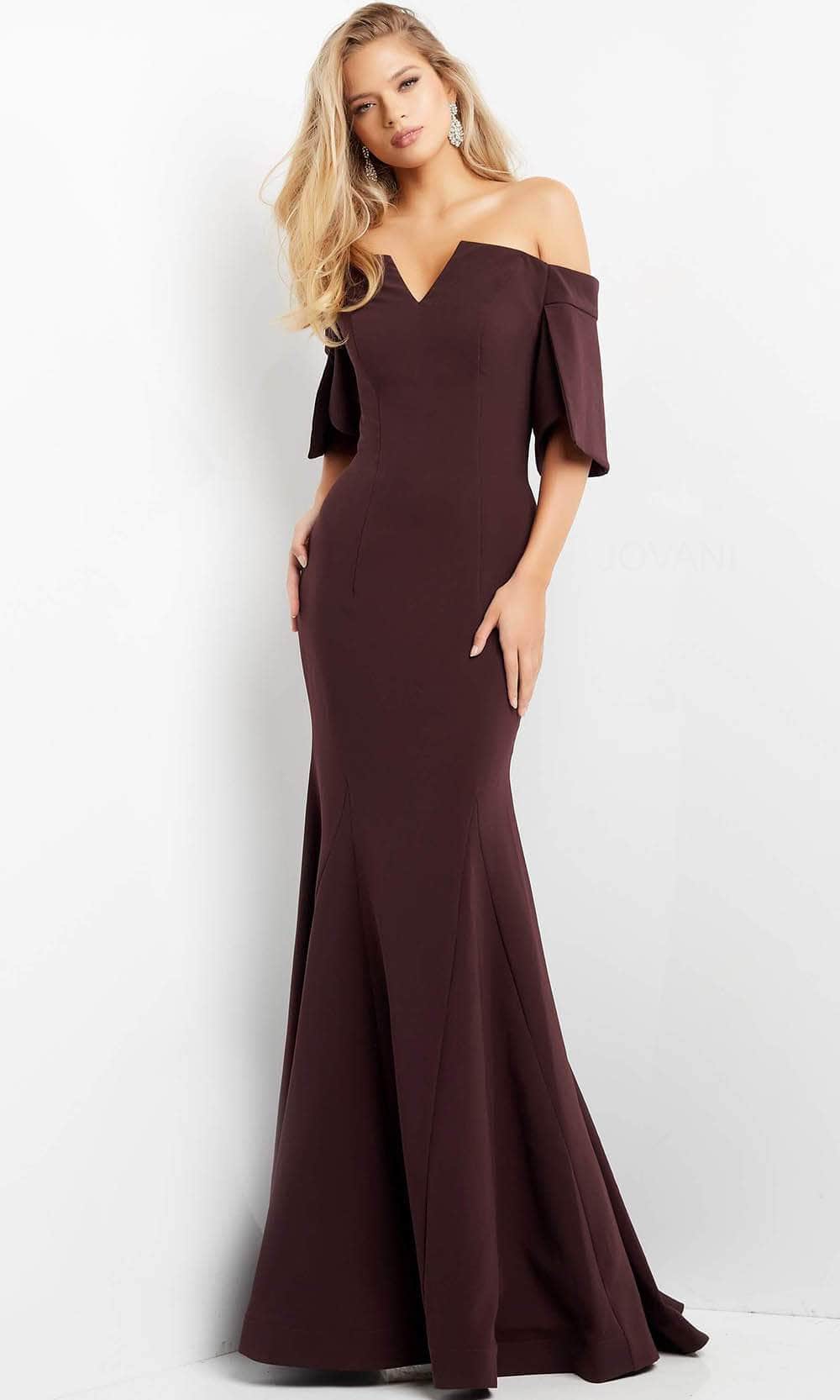 Jovani 04341 - Split Sleeve Off Shoulder Evening Dress - designer evening gown at Silhouette Dresses