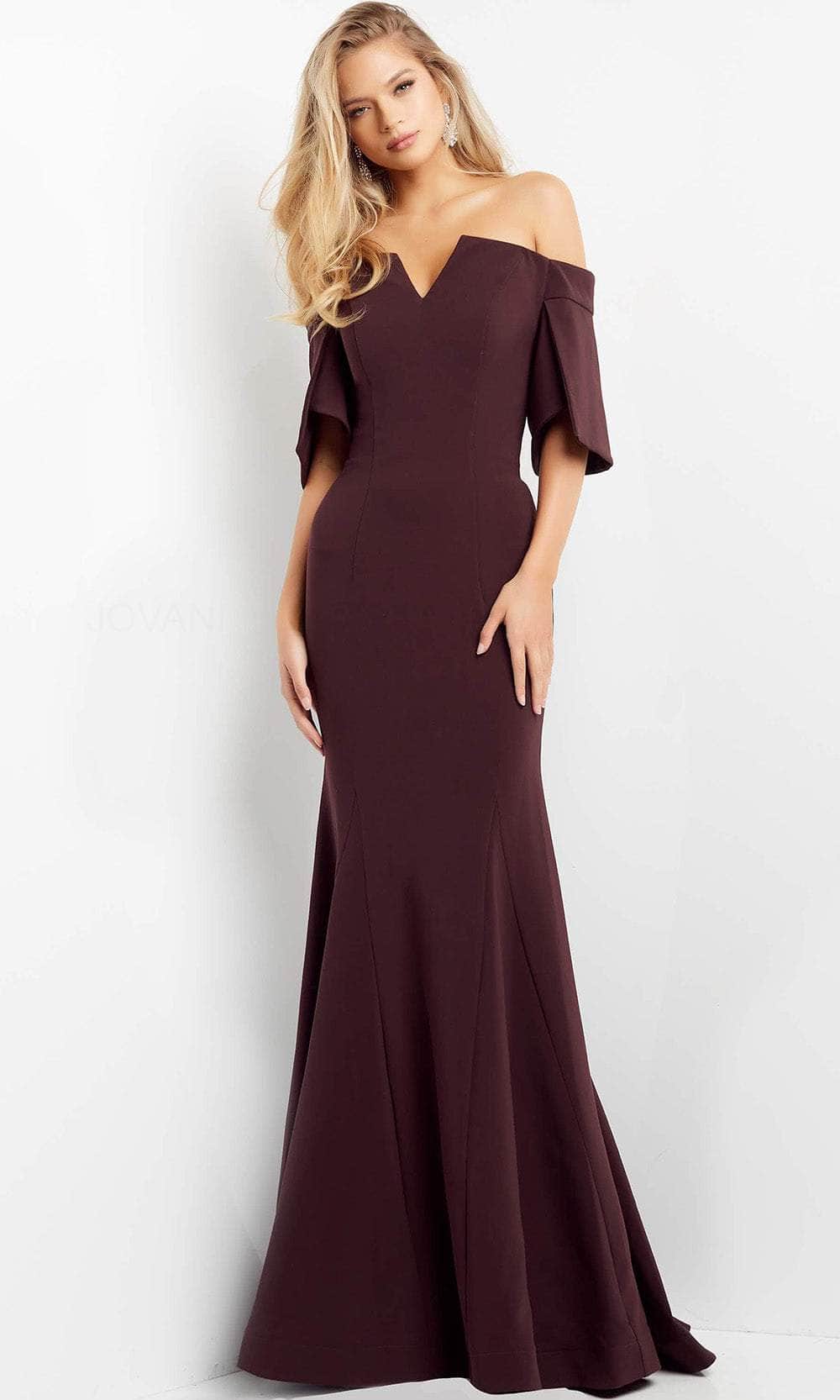Jovani 04341 - Split Sleeve Off Shoulder Evening Dress - back view