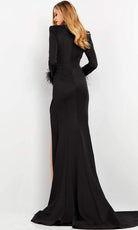 Jovani 04501 - V Neckline Feathered Sleeve Slit Gown - view 4