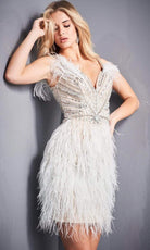 Jovani - 04739 Feather- Fringed Sheath Short Dress - view 6