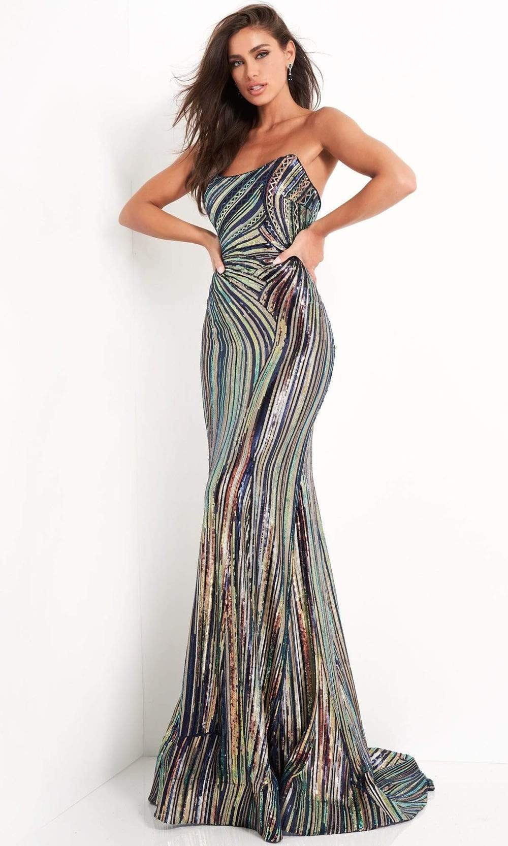 Jovani - 04810 Strapless Geometric Sequined Dress - designer prom dress at Silhouette Dresses