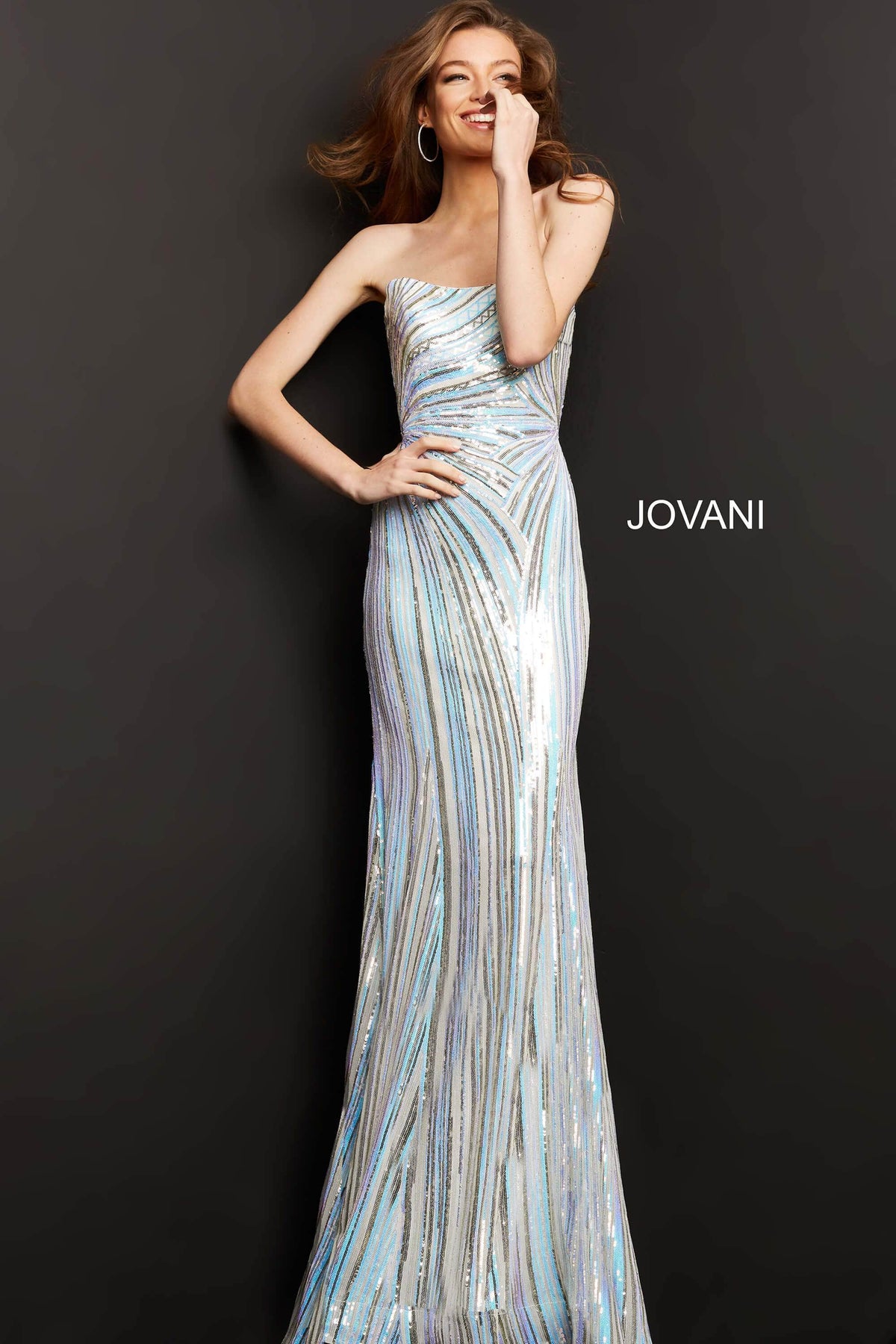 Jovani - 04810 Strapless Geometric Sequined Dress - view 5