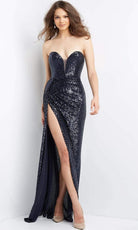 Jovani - 04870 Strapless Sequin High Slit Gown - back view