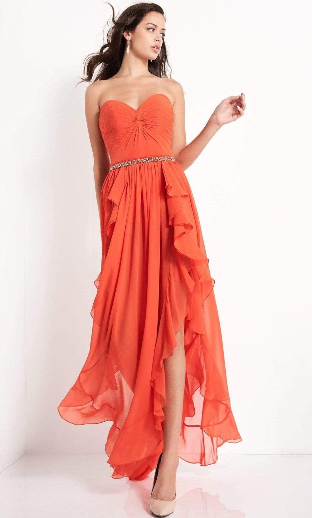 Jovani - 04874 Strapless Ruffle Hem High-Low Chiffon Dress - back view