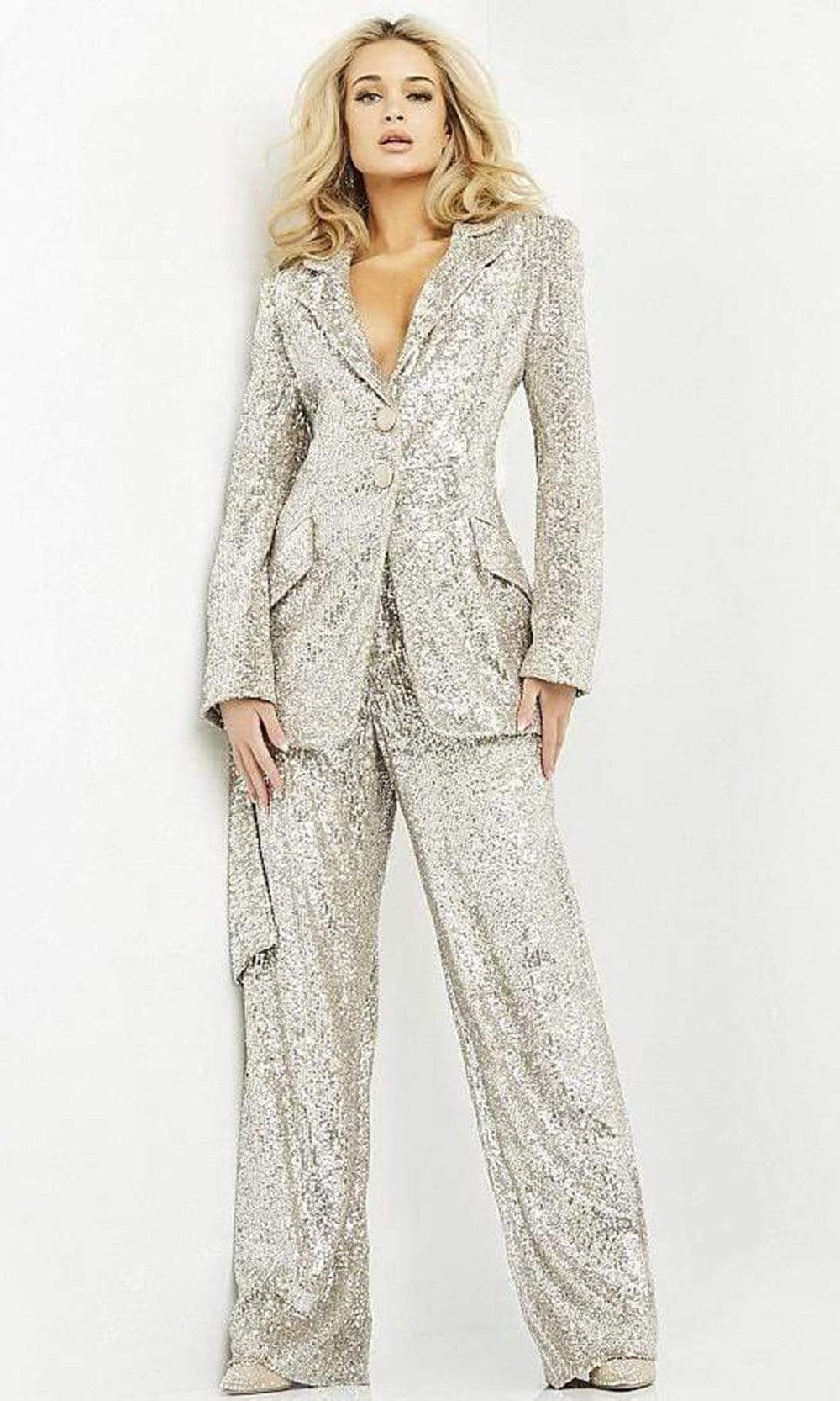 Jovani - 04904 Shiny Loose Contemporary Blazer - designer formal jumpsuit at Silhouette Dresses