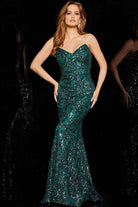 Jovani - 05054 Sequined V Neck Evening Gown - view 8