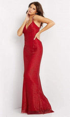 Jovani - 05057 V Neck Shiny Sheath Gown - designer prom dress at Silhouette Dresses
