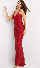 Jovani - 05057 V Neck Shiny Sheath Gown - back view