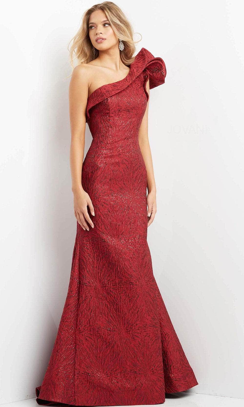 Jovani 05176 - Floral Ruffle Jacquard Evening Dress - designer evening gown at Silhouette Dresses