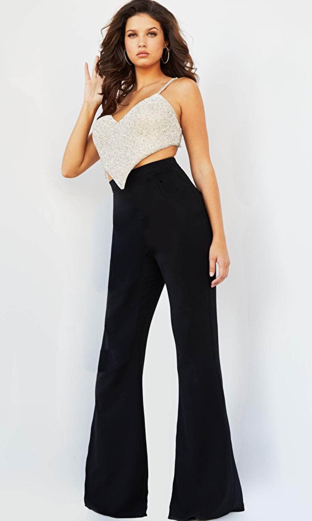 Jovani 05307 - Two Piece Heart-Shaped Bell Bottom Pantsuit - designer formal jumpsuit at Silhouette Dresses