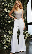 Jovani 05307 - Two Piece Heart-Shaped Bell Bottom Pantsuit - back view
