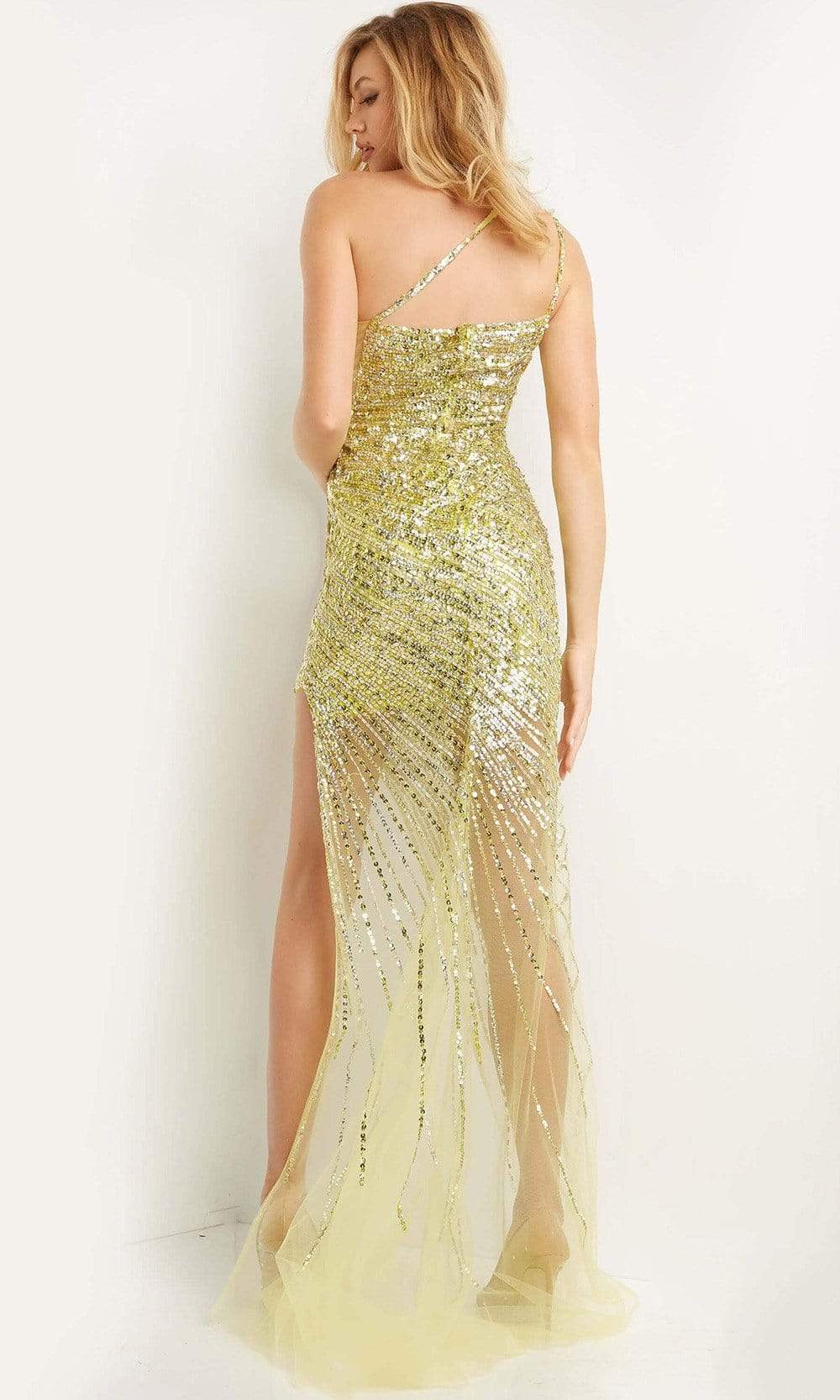 Jovani - 05647 One Shoulder Embellished Sheath Dress - back view
