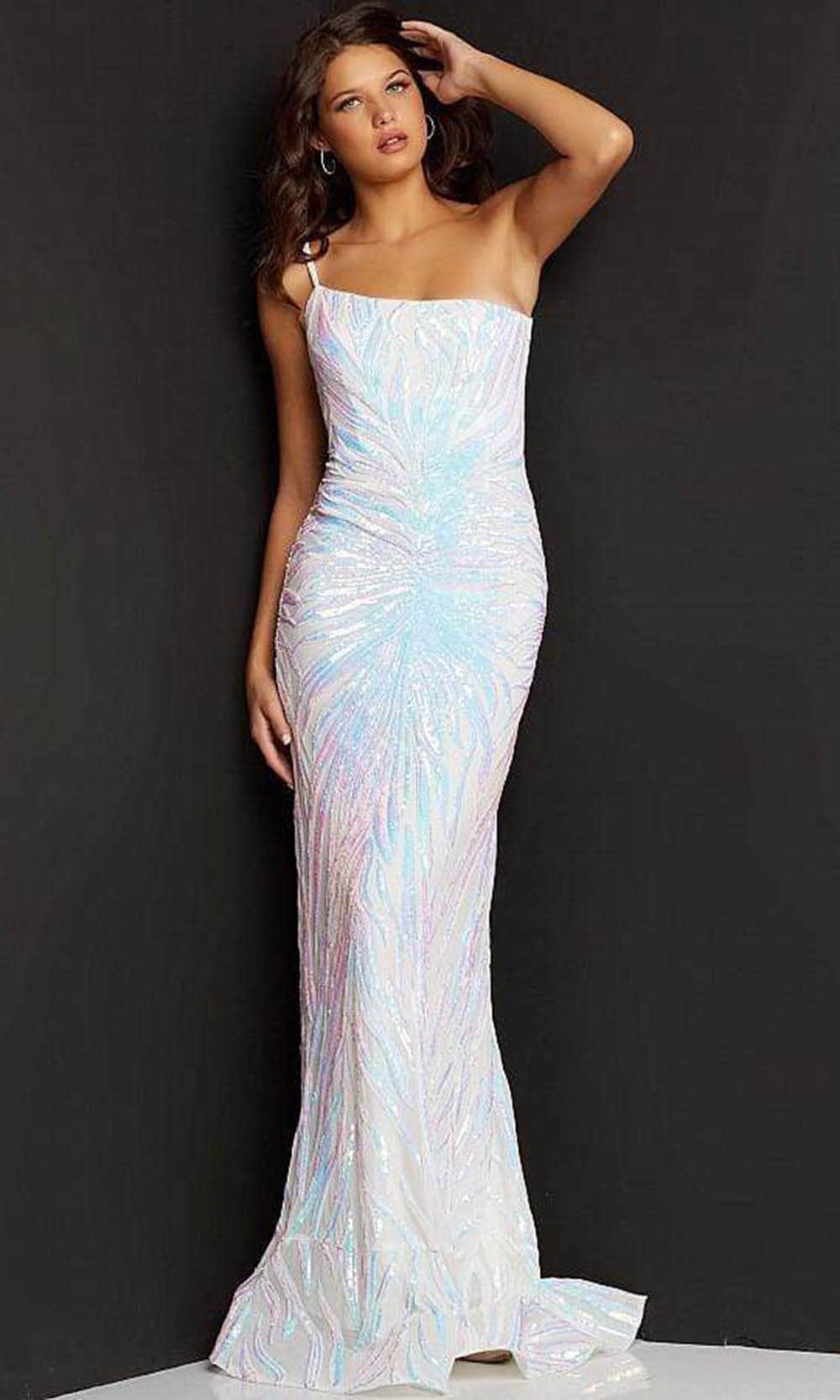 Jovani - 05664 One Shoulder Sequin Sheath Dress - view 6