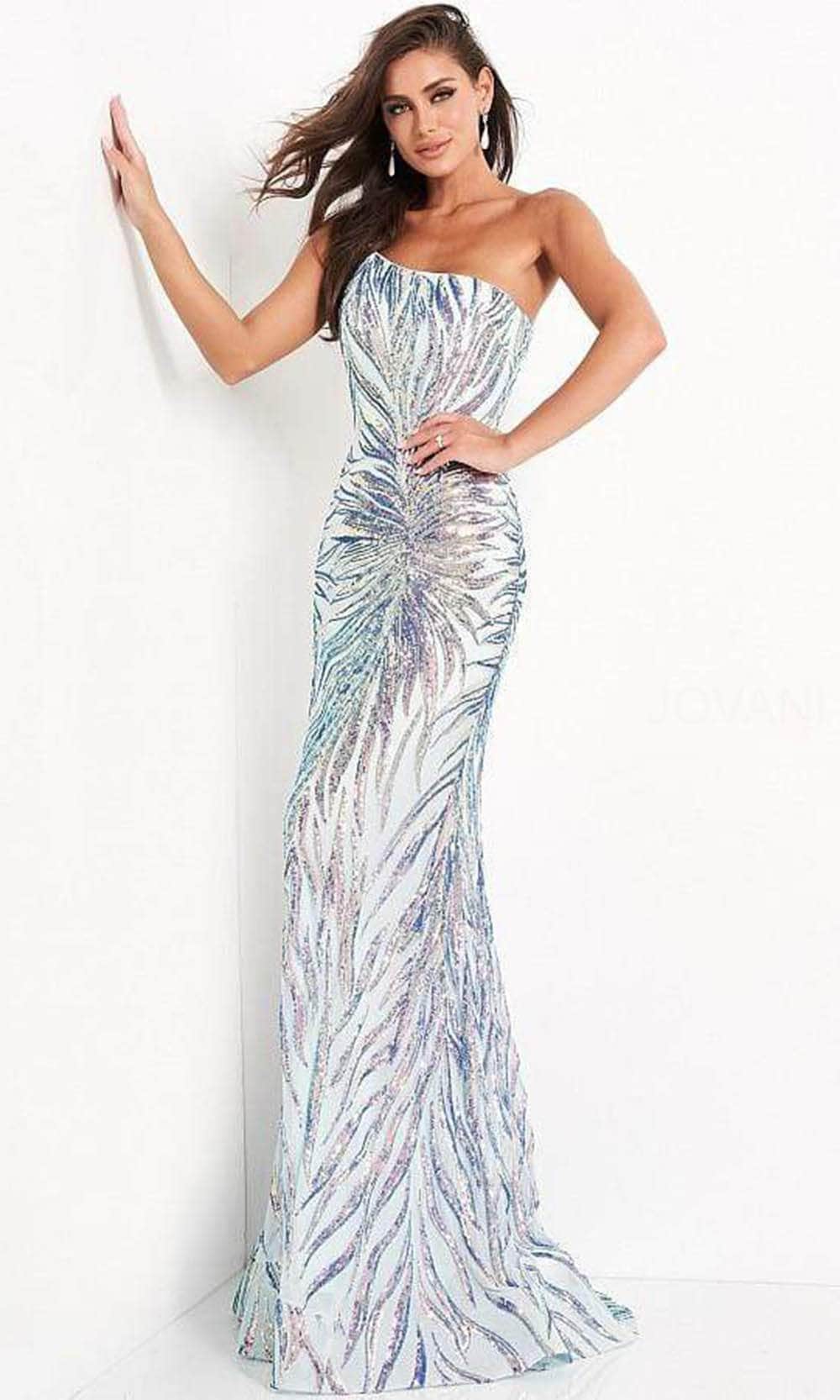Jovani - 05664 One Shoulder Sequin Sheath Dress - back view