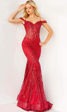 Jovani - 05838 Off Shoulder Glitter Mermaid Gown - detail view