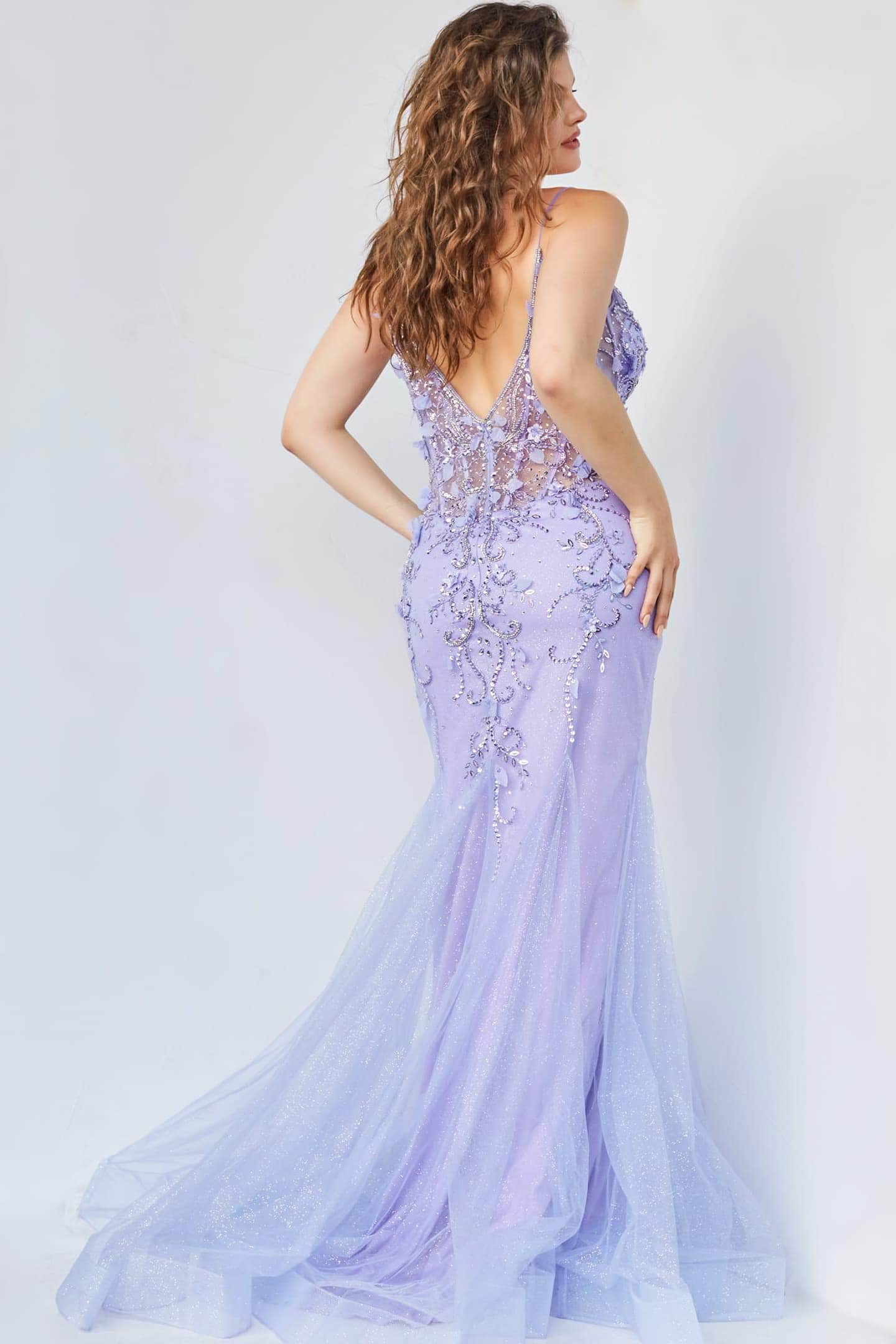 Jovani - 05839 Floral Applique Corset Bodice Prom Dress - view 6