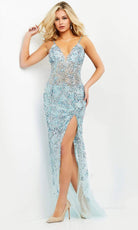 Jovani - 05872 Beaded Plunging V Neck Junior Prom Dress with Slit - designer prom dress at Silhouette Dresses