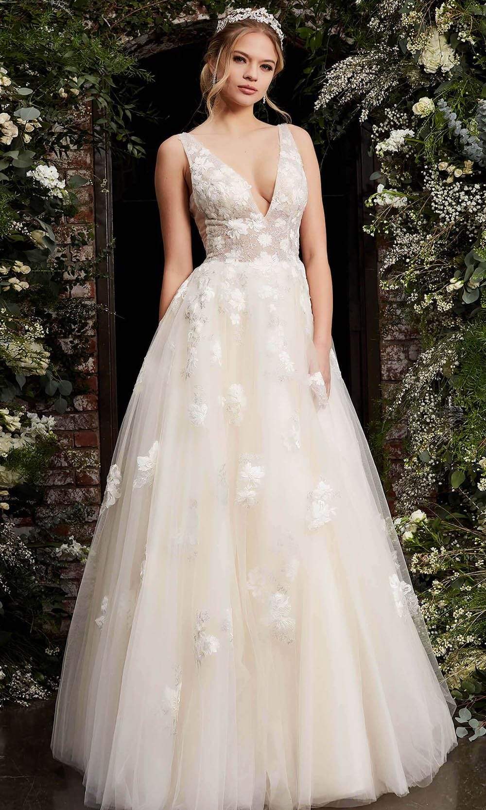 Jovani - 06286 Sheer Floral Applique Bodice Tulle Ballgown - view 8