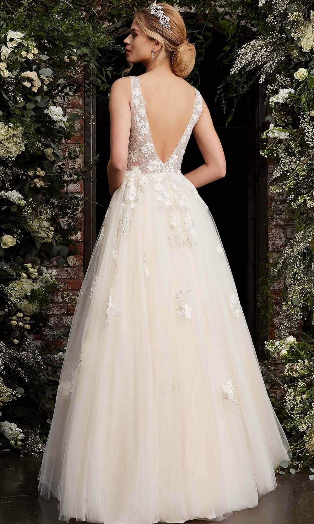Jovani - 06286 Sheer Floral Applique Bodice Tulle Ballgown - back view