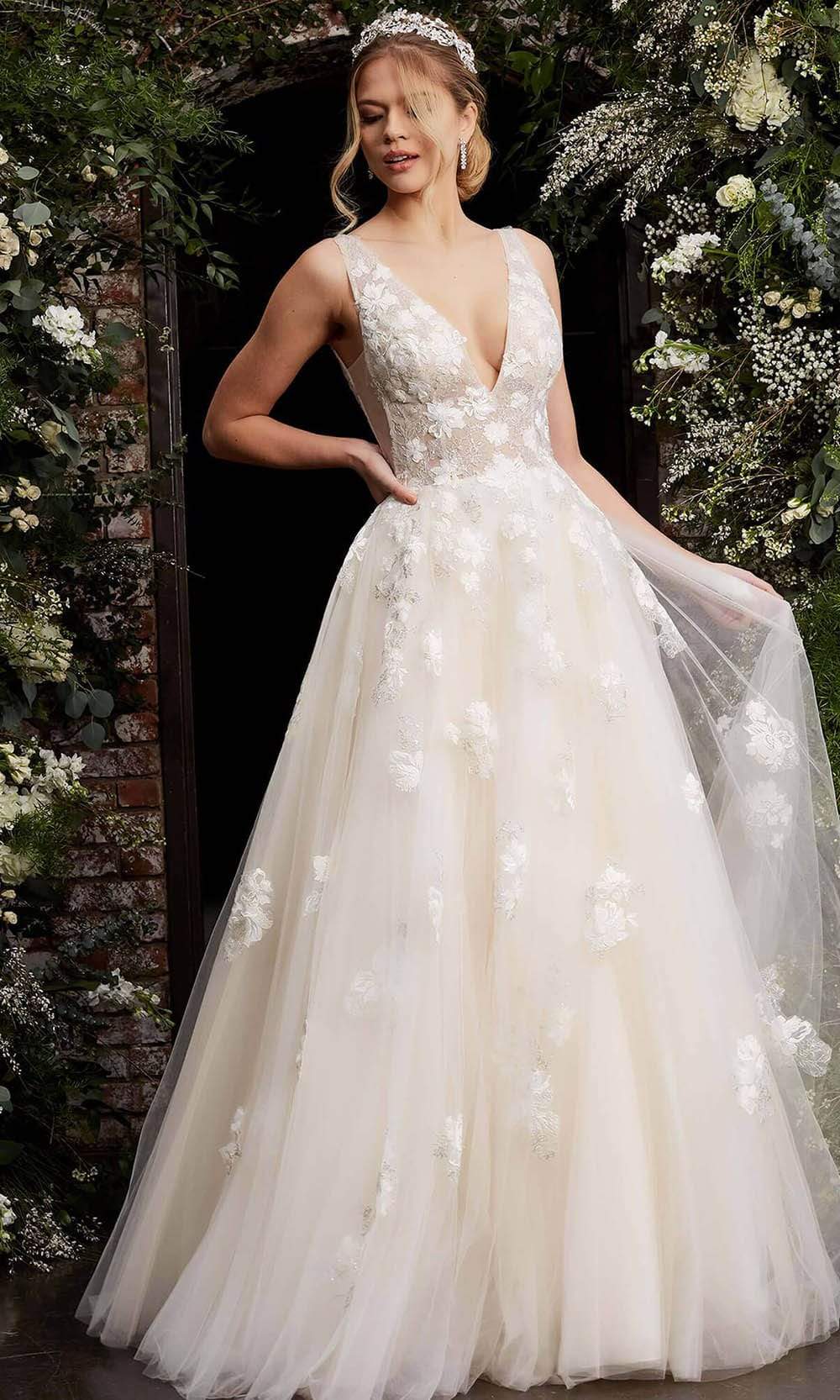 Jovani - 06286 Sheer Floral Applique Bodice Tulle Ballgown - view 6