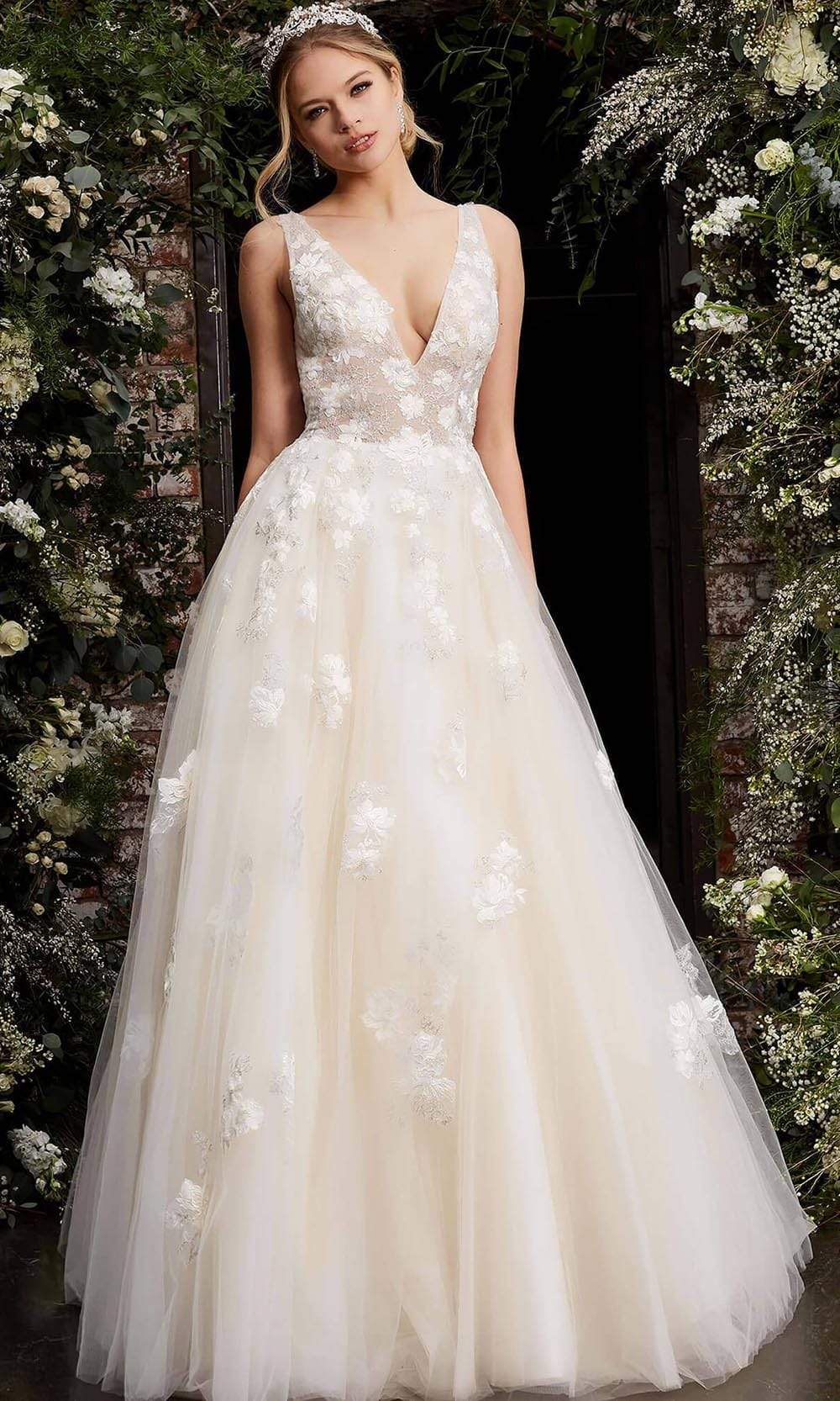Jovani - 06286 Sheer Floral Applique Bodice Tulle Ballgown - view 7