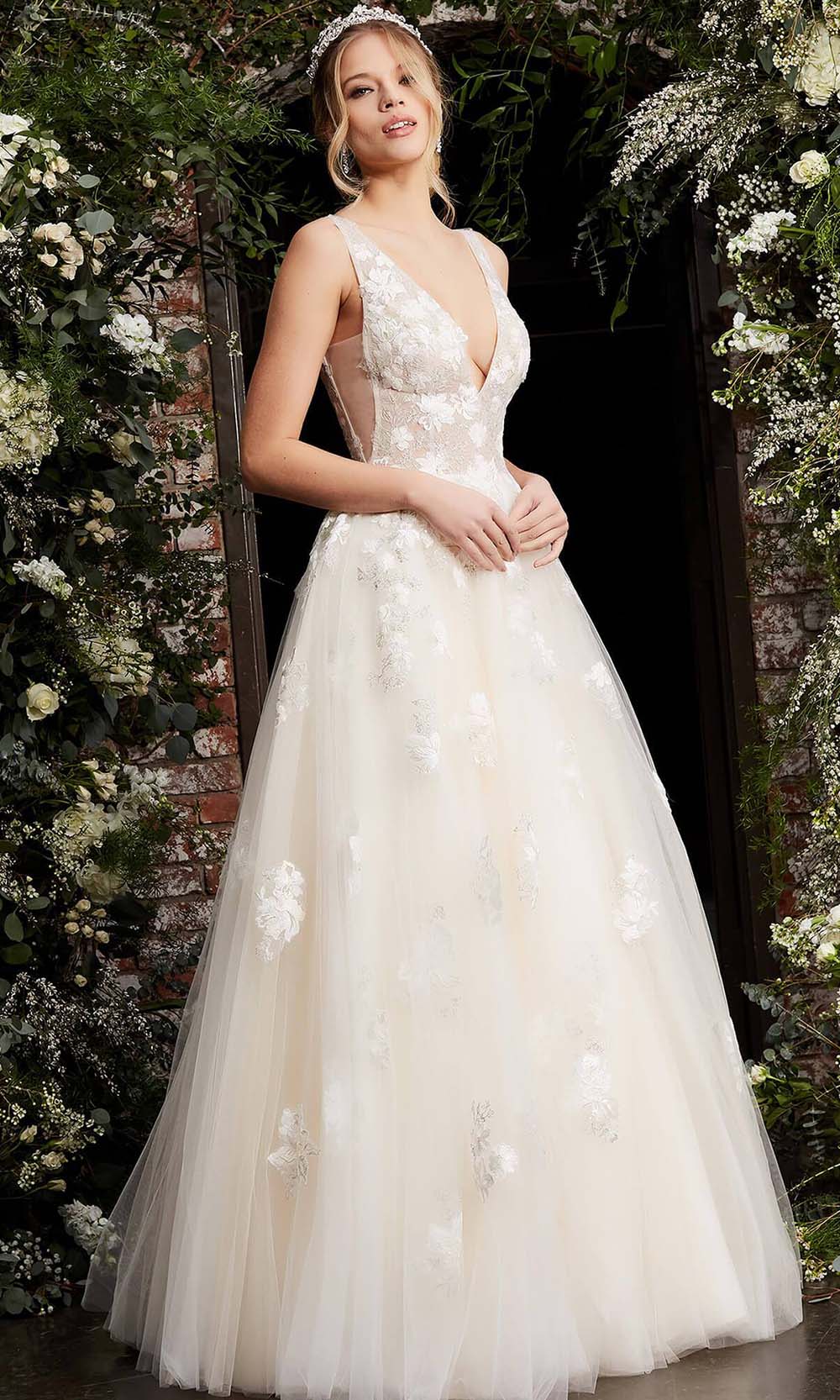 Jovani - 06286 Sheer Floral Applique Bodice Tulle Ballgown - view 4