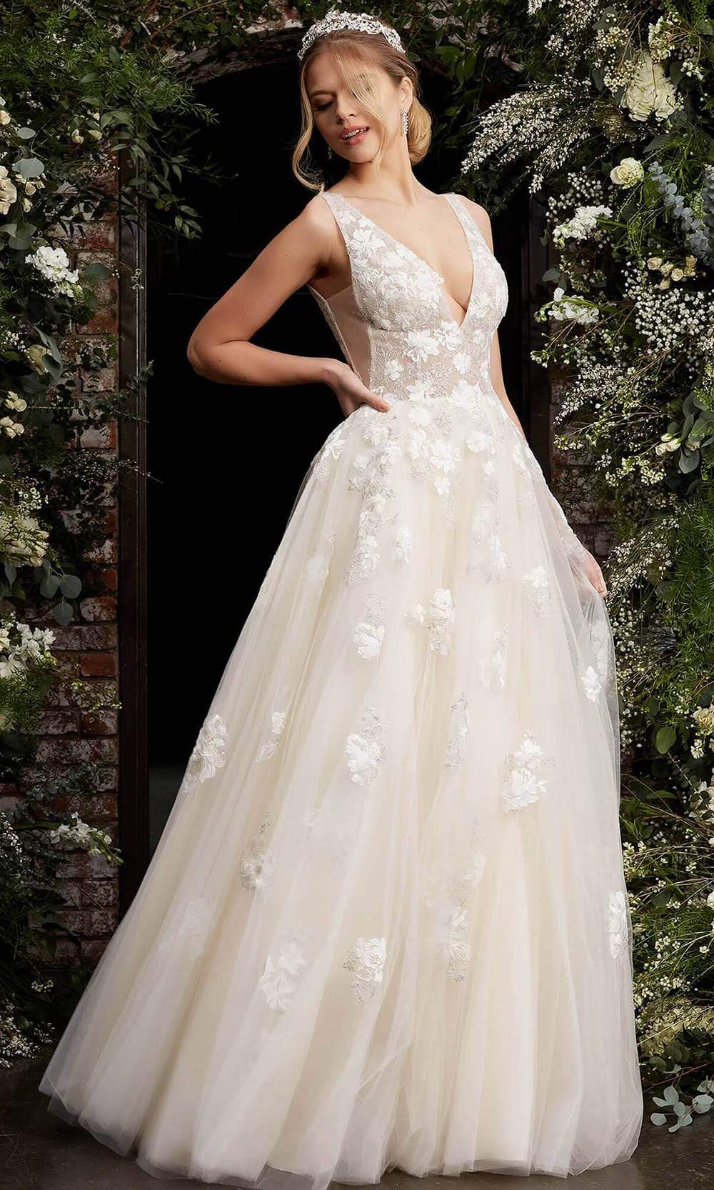 Jovani - 06286 Sheer Floral Applique Bodice Tulle Ballgown - view 5