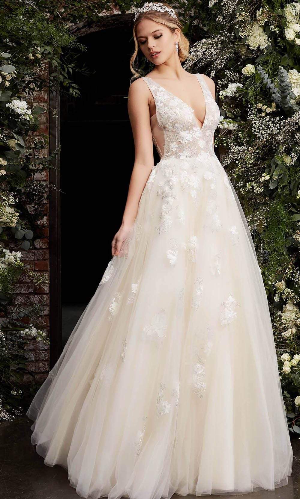 Jovani - 06286 Sheer Floral Applique Bodice Tulle Ballgown - view 9