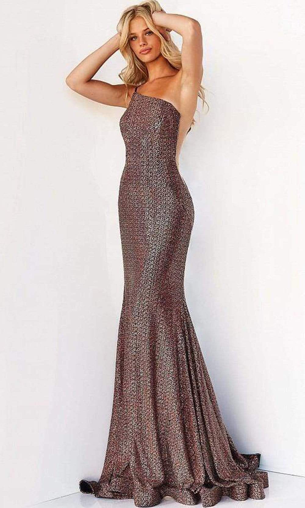 Jovani - 06333 Asymmetric Shiny Trumpet Gown - designer prom dress at Silhouette Dresses