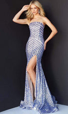 Jovani - 06394 Chevron Sequin Strapless High Slit Gown - back view