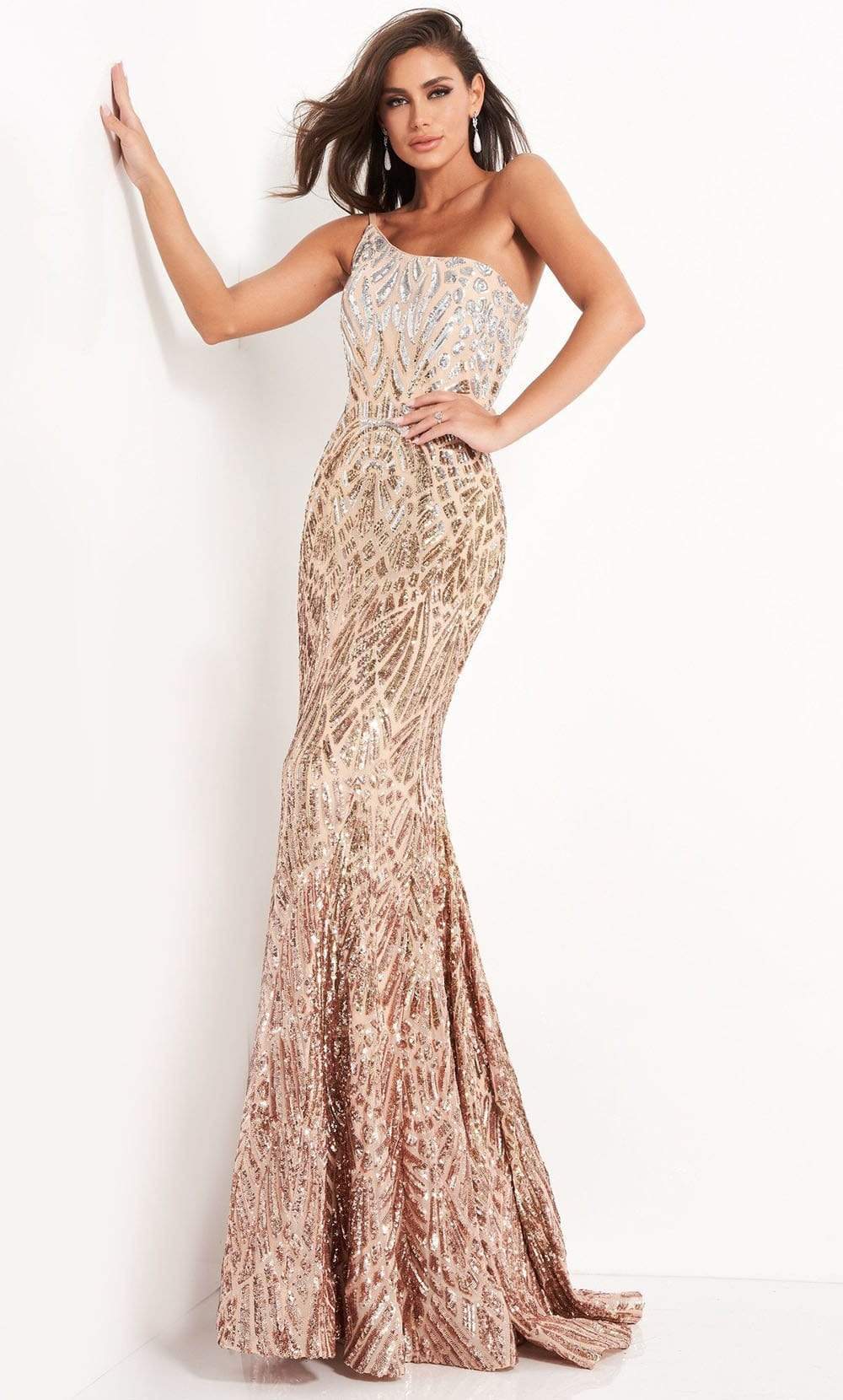 Jovani - 06469 Sequined Modest Prom Trumpet Dress - designer prom dress at Silhouette Dresses