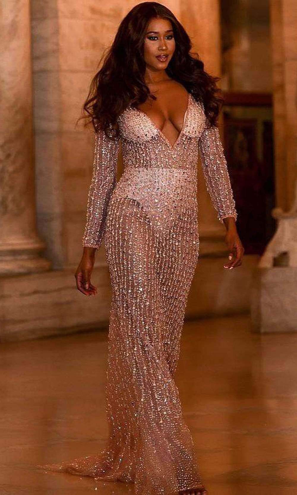 Jovani - 06559 See Through Bejeweled Plunging Gown - back view