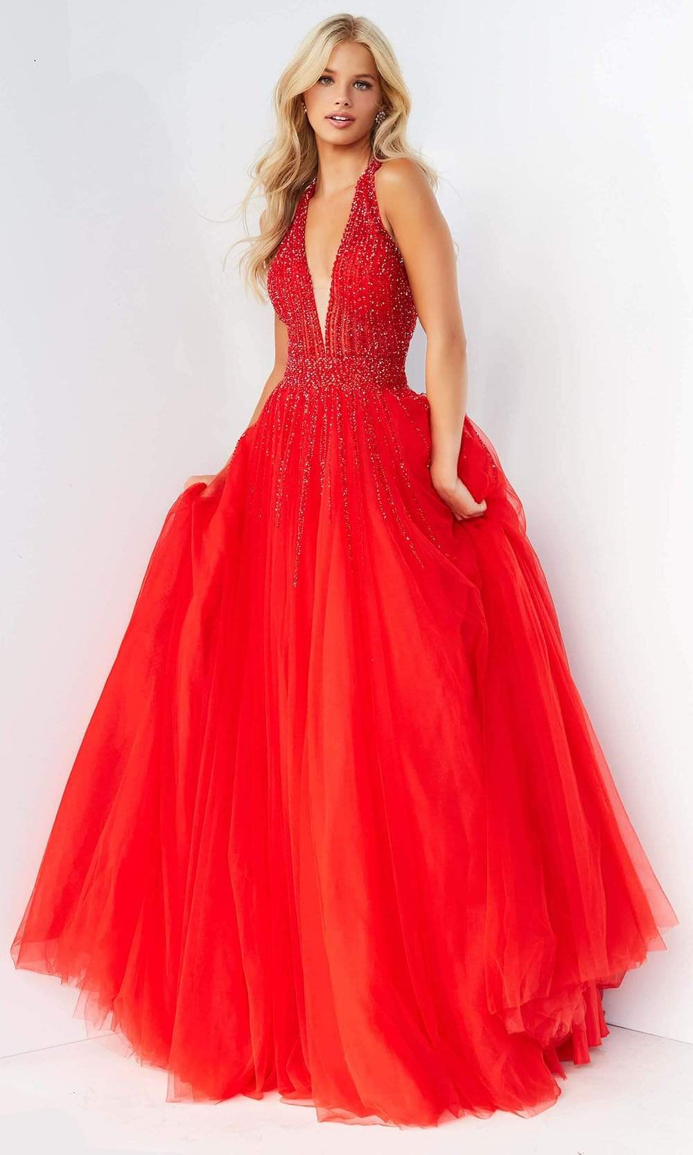Jovani - 06598 Beaded Sleeveless Halter Ballgown - back view