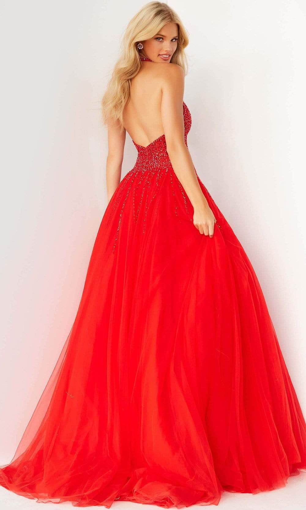 Jovani - 06598 Beaded Sleeveless Halter Ballgown - detail view