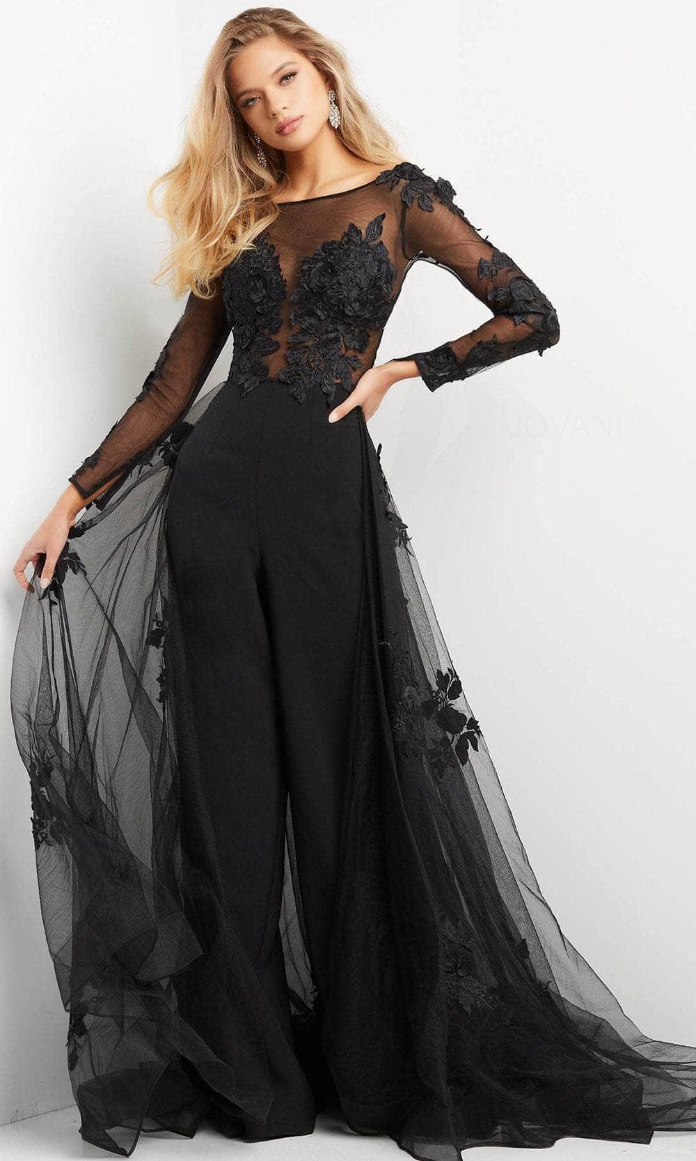 Jovani 06609 - Bateau Overskirt Evening Jumpsuit - back view