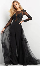 Jovani 06609 - Bateau Overskirt Evening Jumpsuit - back view
